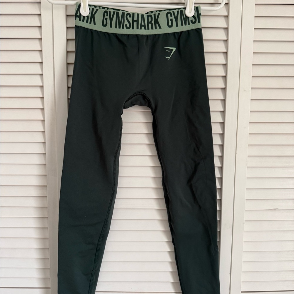 Gymshark Dark Green Leggings with Sage Green Waistband
